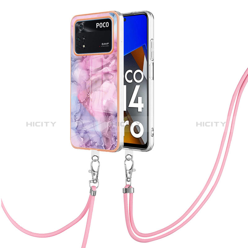 Handyhülle Silikon Hülle Gummi Schutzhülle Flexible Modisch Muster mit Schlüsselband Lanyard YB7 für Xiaomi Poco M4 Pro 4G groß