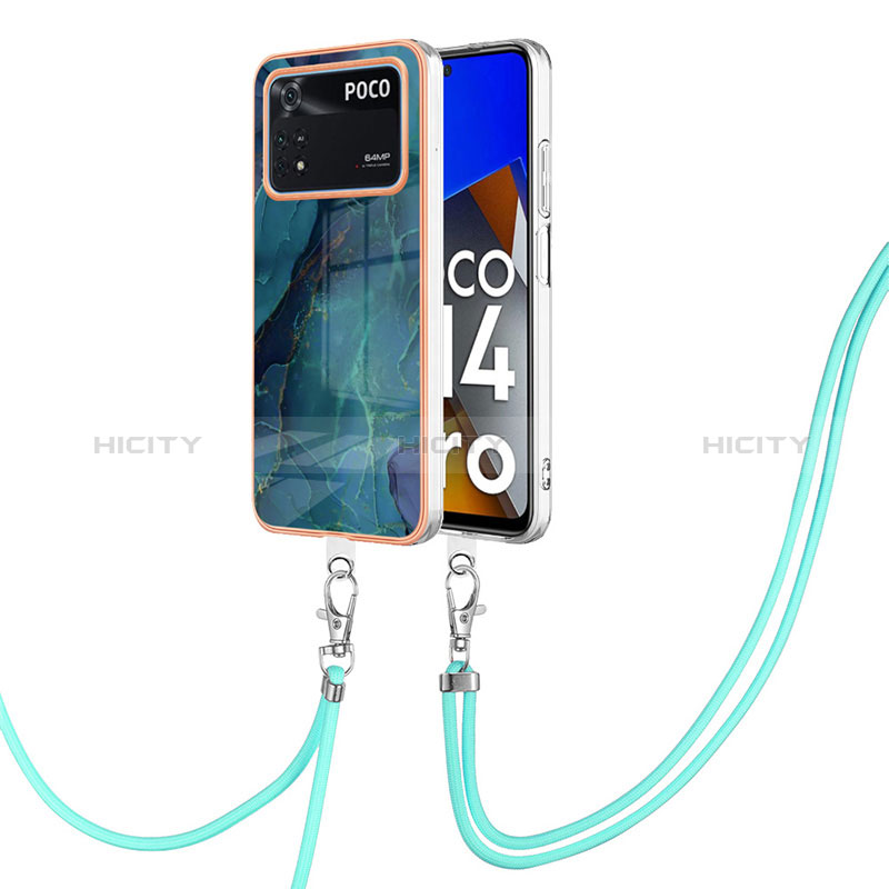 Handyhülle Silikon Hülle Gummi Schutzhülle Flexible Modisch Muster mit Schlüsselband Lanyard YB7 für Xiaomi Poco M4 Pro 4G groß