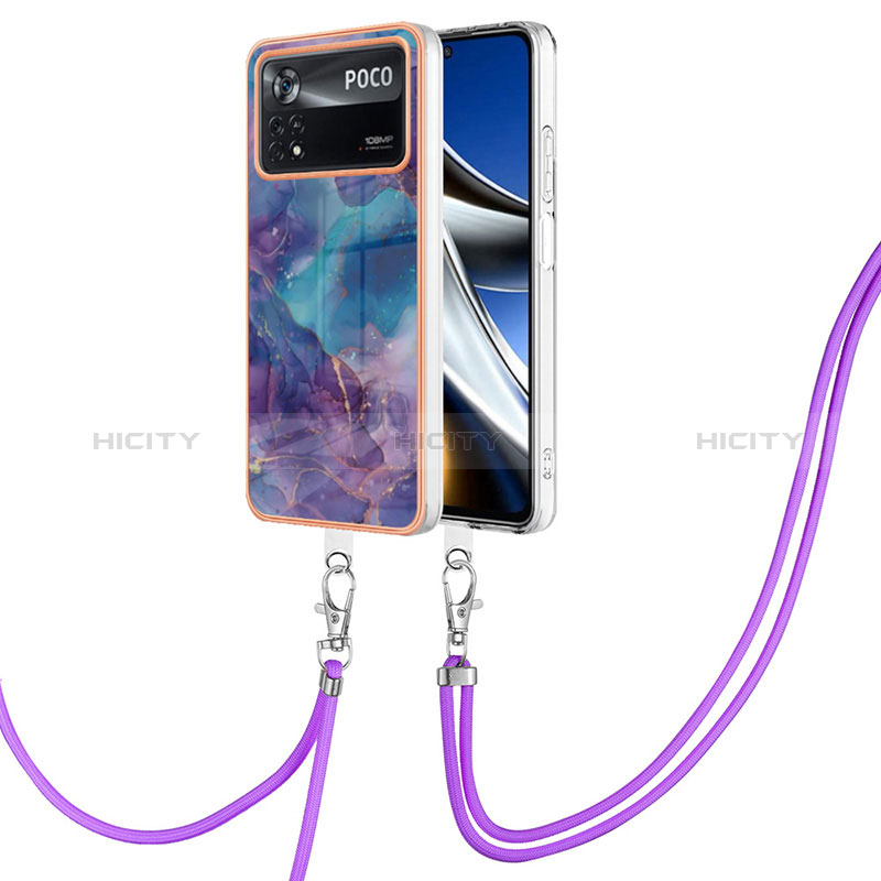 Handyhülle Silikon Hülle Gummi Schutzhülle Flexible Modisch Muster mit Schlüsselband Lanyard YB7 für Xiaomi Poco X4 Pro 5G Violett