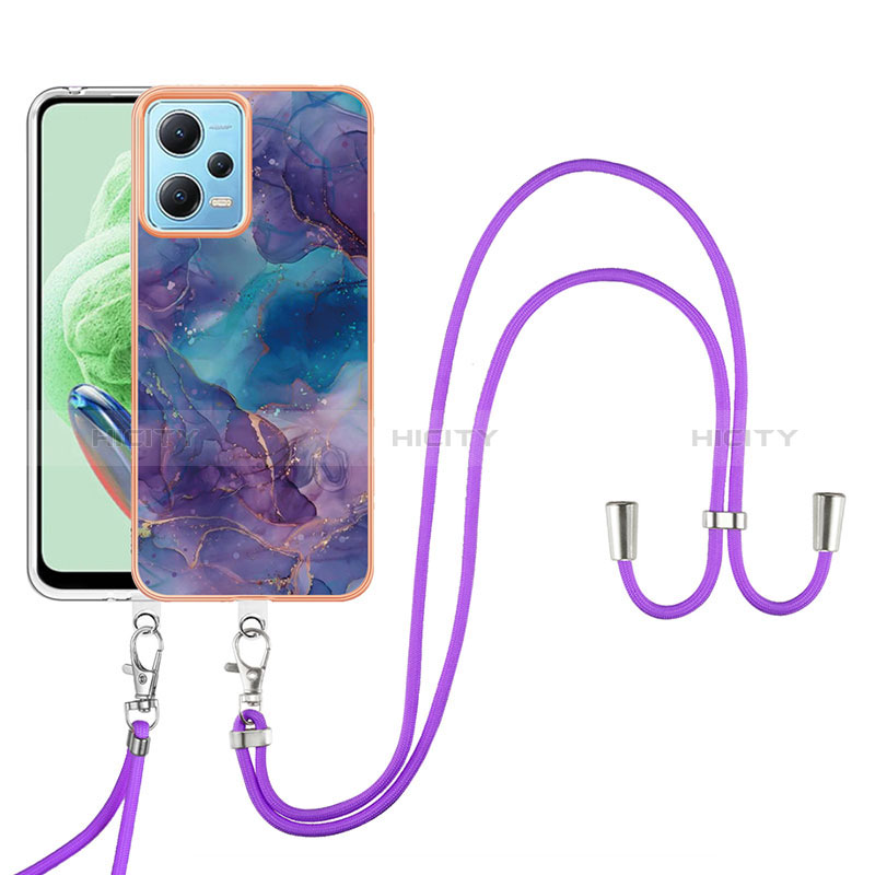 Handyhülle Silikon Hülle Gummi Schutzhülle Flexible Modisch Muster mit Schlüsselband Lanyard YB7 für Xiaomi Poco X5 5G Violett