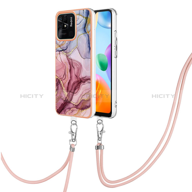 Handyhülle Silikon Hülle Gummi Schutzhülle Flexible Modisch Muster mit Schlüsselband Lanyard YB7 für Xiaomi Redmi 10 India