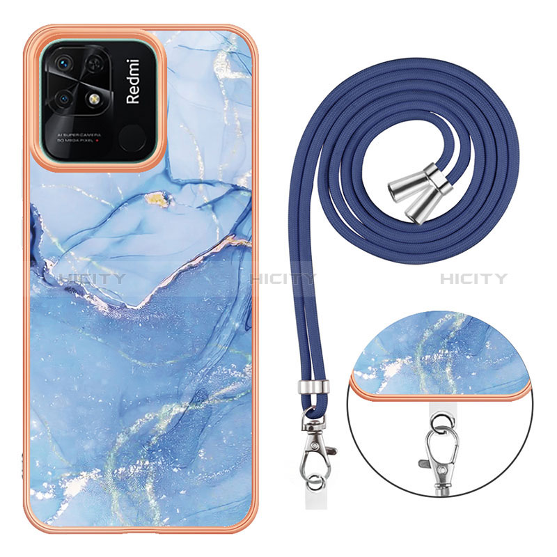 Handyhülle Silikon Hülle Gummi Schutzhülle Flexible Modisch Muster mit Schlüsselband Lanyard YB7 für Xiaomi Redmi 10 India