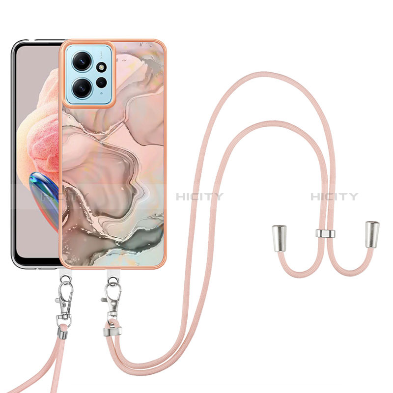 Handyhülle Silikon Hülle Gummi Schutzhülle Flexible Modisch Muster mit Schlüsselband Lanyard YB7 für Xiaomi Redmi Note 12 4G Rosa