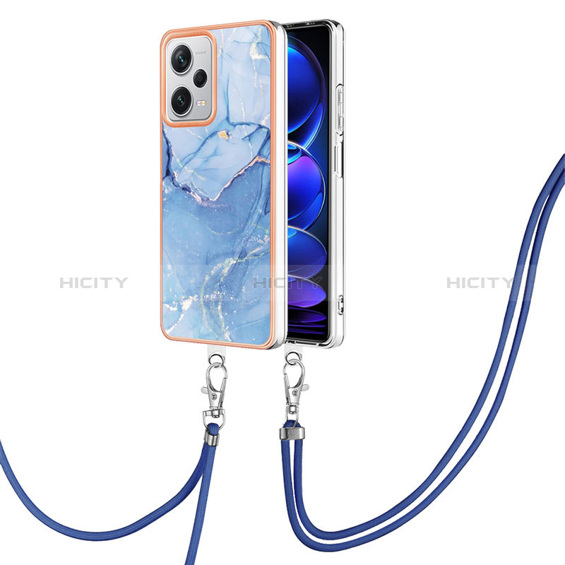 Handyhülle Silikon Hülle Gummi Schutzhülle Flexible Modisch Muster mit Schlüsselband Lanyard YB7 für Xiaomi Redmi Note 12 Explorer Blau Plus