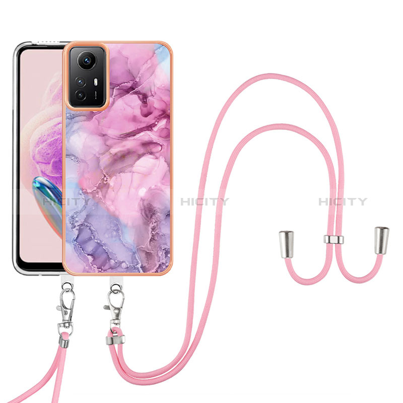 Handyhülle Silikon Hülle Gummi Schutzhülle Flexible Modisch Muster mit Schlüsselband Lanyard YB7 für Xiaomi Redmi Note 12S Helles Lila Plus