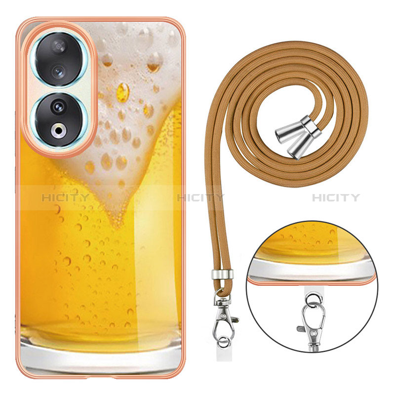 Handyhülle Silikon Hülle Gummi Schutzhülle Flexible Modisch Muster mit Schlüsselband Lanyard YB8 für Huawei Honor 90 5G groß