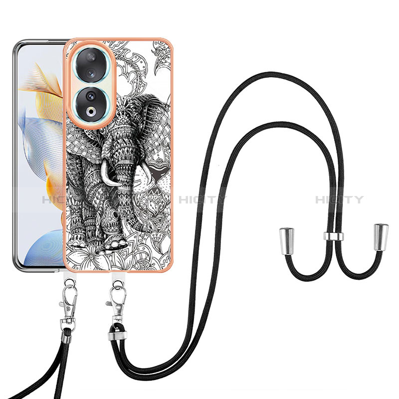 Handyhülle Silikon Hülle Gummi Schutzhülle Flexible Modisch Muster mit Schlüsselband Lanyard YB8 für Huawei Honor 90 5G groß