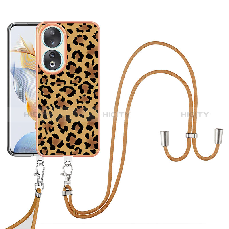 Handyhülle Silikon Hülle Gummi Schutzhülle Flexible Modisch Muster mit Schlüsselband Lanyard YB8 für Huawei Honor 90 5G Braun