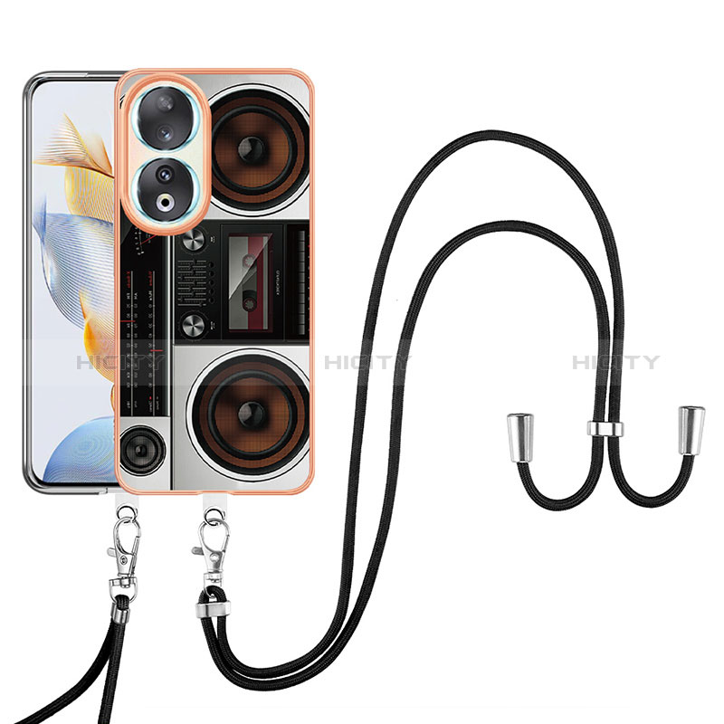 Handyhülle Silikon Hülle Gummi Schutzhülle Flexible Modisch Muster mit Schlüsselband Lanyard YB8 für Huawei Honor 90 5G Bunt