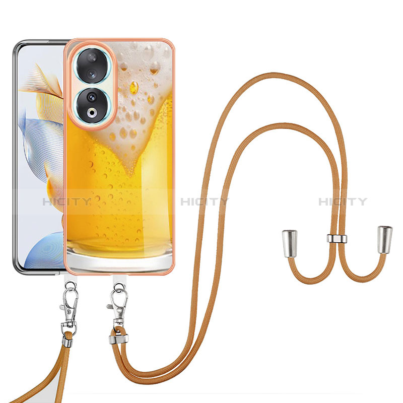 Handyhülle Silikon Hülle Gummi Schutzhülle Flexible Modisch Muster mit Schlüsselband Lanyard YB8 für Huawei Honor 90 5G Gelb