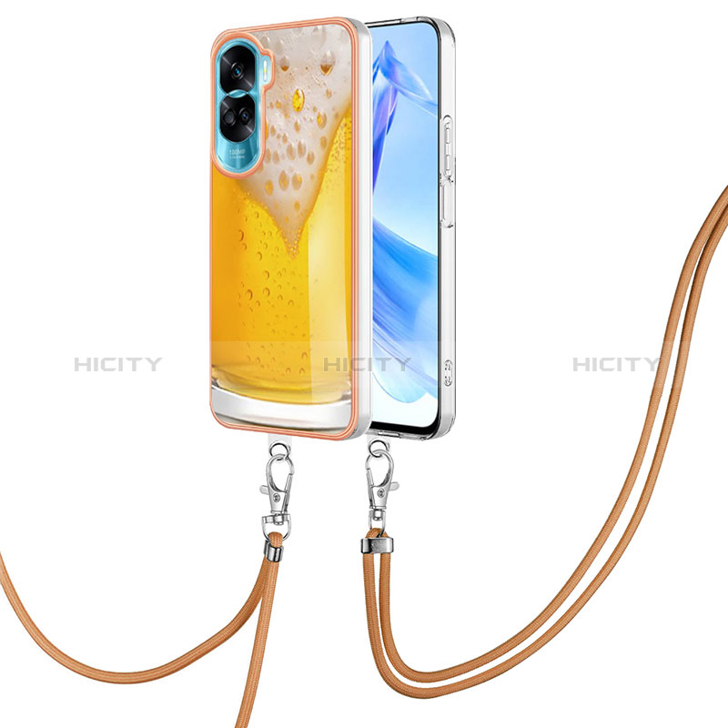 Handyhülle Silikon Hülle Gummi Schutzhülle Flexible Modisch Muster mit Schlüsselband Lanyard YB8 für Huawei Honor 90 Lite 5G groß