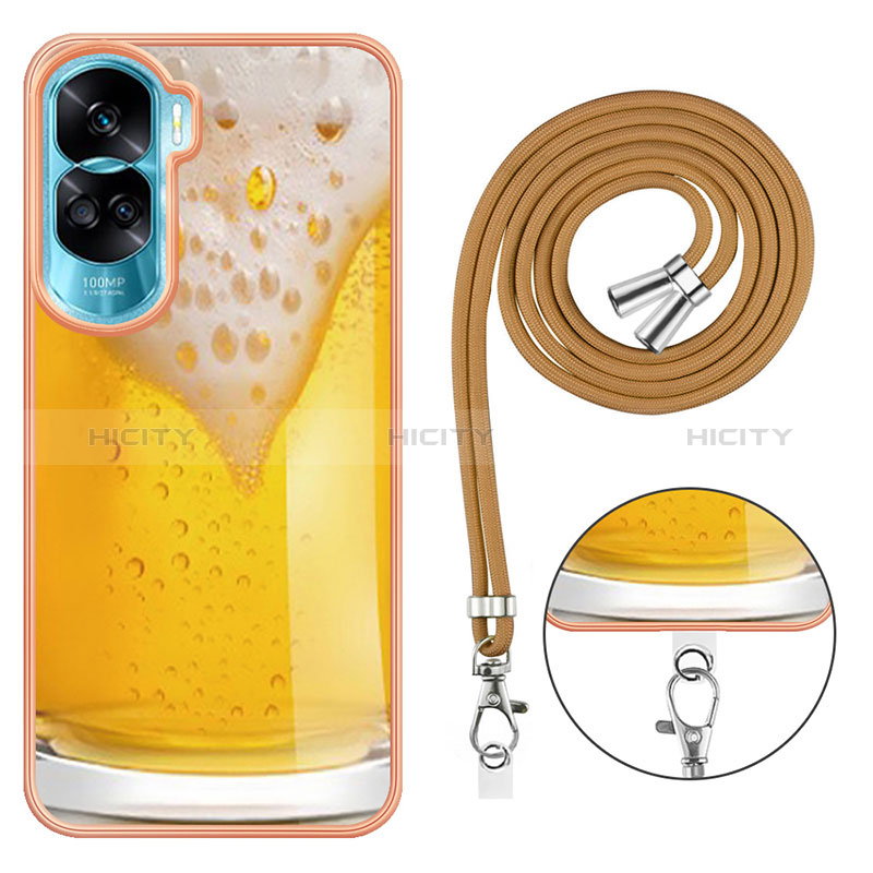 Handyhülle Silikon Hülle Gummi Schutzhülle Flexible Modisch Muster mit Schlüsselband Lanyard YB8 für Huawei Honor 90 Lite 5G groß