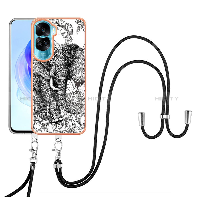 Handyhülle Silikon Hülle Gummi Schutzhülle Flexible Modisch Muster mit Schlüsselband Lanyard YB8 für Huawei Honor 90 Lite 5G