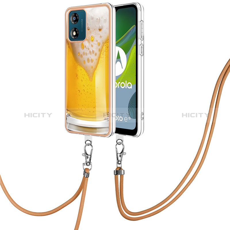 Handyhülle Silikon Hülle Gummi Schutzhülle Flexible Modisch Muster mit Schlüsselband Lanyard YB8 für Motorola Moto E13 groß