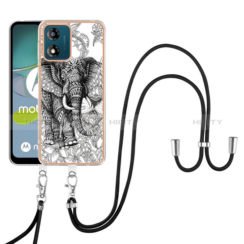 Handyhülle Silikon Hülle Gummi Schutzhülle Flexible Modisch Muster mit Schlüsselband Lanyard YB8 für Motorola Moto E13 groß