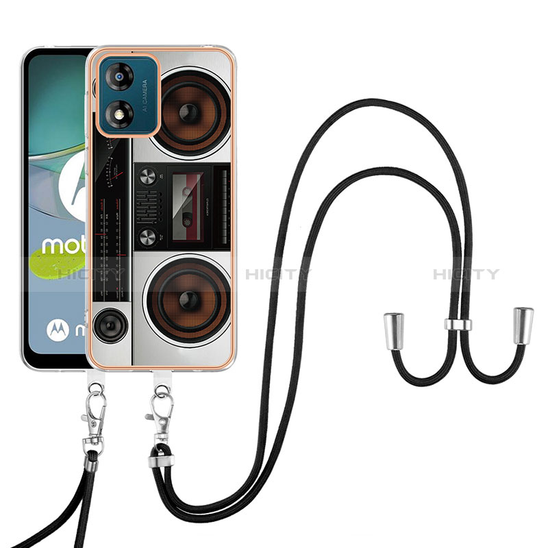 Handyhülle Silikon Hülle Gummi Schutzhülle Flexible Modisch Muster mit Schlüsselband Lanyard YB8 für Motorola Moto E13 groß