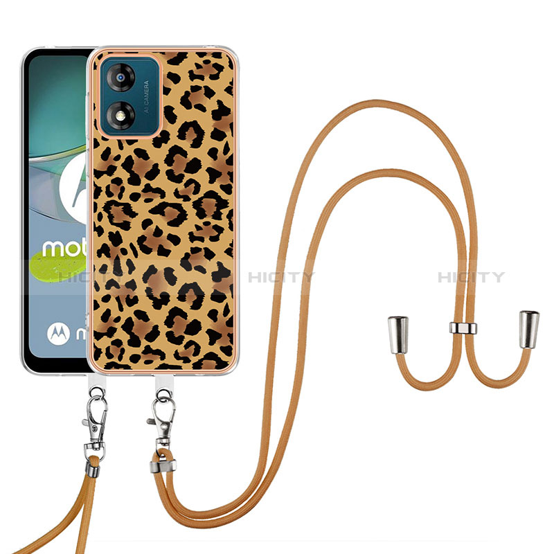 Handyhülle Silikon Hülle Gummi Schutzhülle Flexible Modisch Muster mit Schlüsselband Lanyard YB8 für Motorola Moto E13 Braun