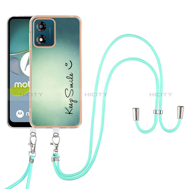 Handyhülle Silikon Hülle Gummi Schutzhülle Flexible Modisch Muster mit Schlüsselband Lanyard YB8 für Motorola Moto E13 Grün Plus