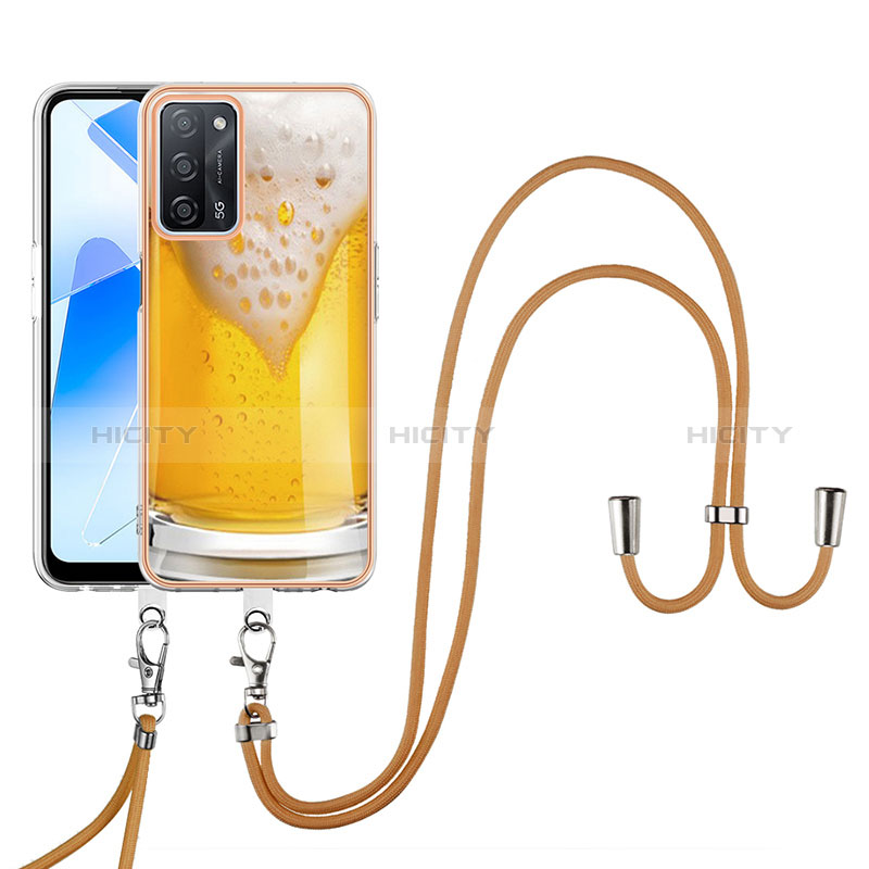 Handyhülle Silikon Hülle Gummi Schutzhülle Flexible Modisch Muster mit Schlüsselband Lanyard YB8 für Oppo A55 5G Gelb