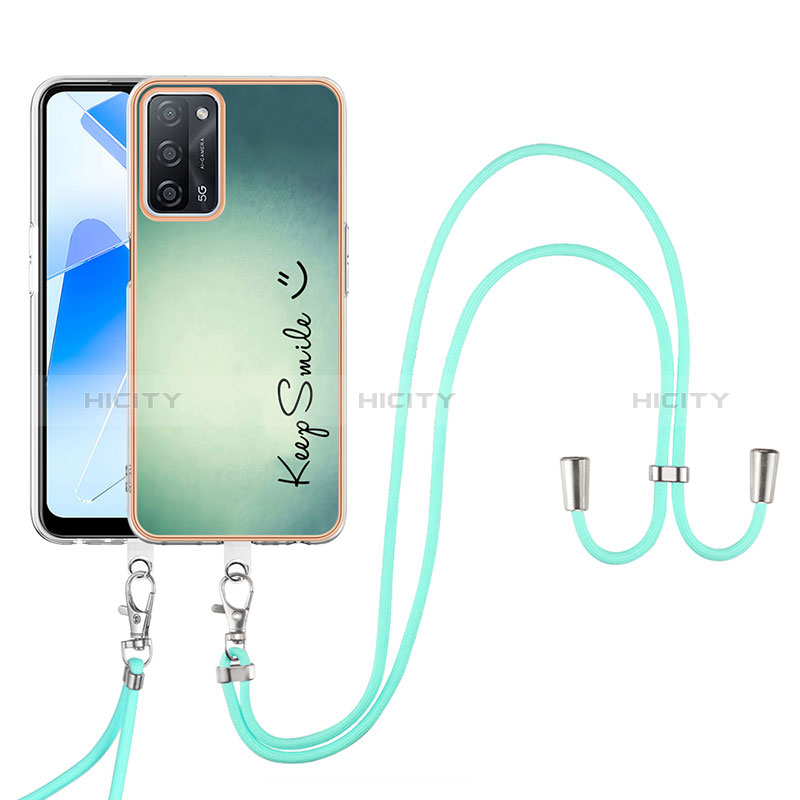 Handyhülle Silikon Hülle Gummi Schutzhülle Flexible Modisch Muster mit Schlüsselband Lanyard YB8 für Oppo A55 5G Grün