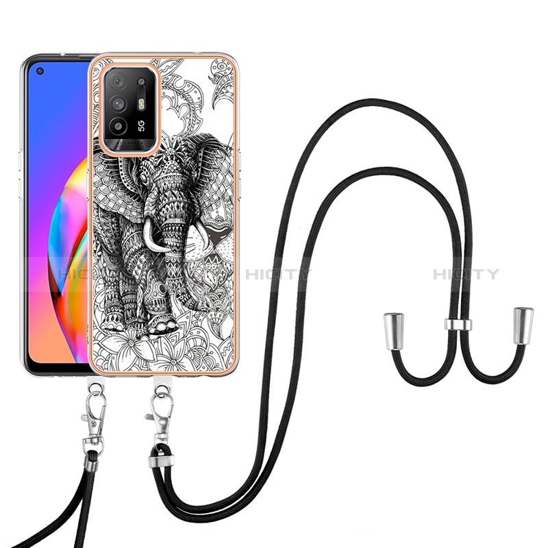 Handyhülle Silikon Hülle Gummi Schutzhülle Flexible Modisch Muster mit Schlüsselband Lanyard YB8 für Oppo A94 5G Grau Plus