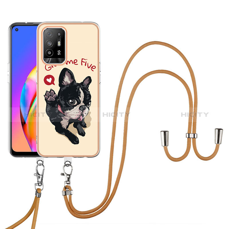 Handyhülle Silikon Hülle Gummi Schutzhülle Flexible Modisch Muster mit Schlüsselband Lanyard YB8 für Oppo A94 5G Kahki Plus