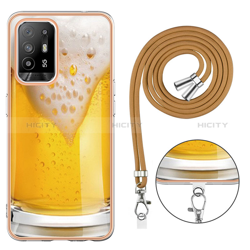 Handyhülle Silikon Hülle Gummi Schutzhülle Flexible Modisch Muster mit Schlüsselband Lanyard YB8 für Oppo A95 5G