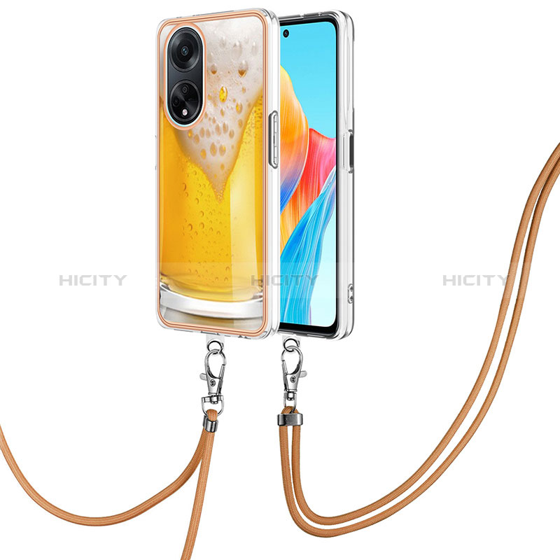 Handyhülle Silikon Hülle Gummi Schutzhülle Flexible Modisch Muster mit Schlüsselband Lanyard YB8 für Oppo A98 5G groß