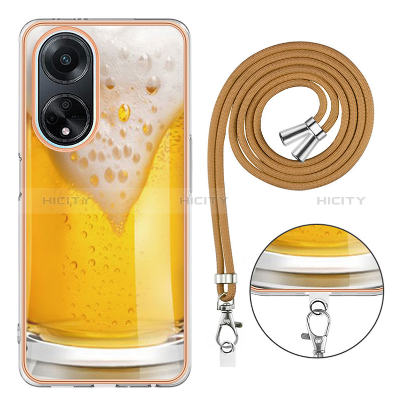 Handyhülle Silikon Hülle Gummi Schutzhülle Flexible Modisch Muster mit Schlüsselband Lanyard YB8 für Oppo A98 5G groß