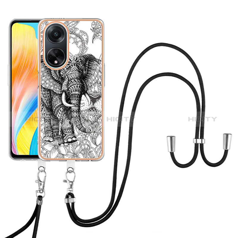 Handyhülle Silikon Hülle Gummi Schutzhülle Flexible Modisch Muster mit Schlüsselband Lanyard YB8 für Oppo A98 5G groß