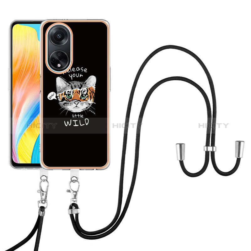 Handyhülle Silikon Hülle Gummi Schutzhülle Flexible Modisch Muster mit Schlüsselband Lanyard YB8 für Oppo A98 5G