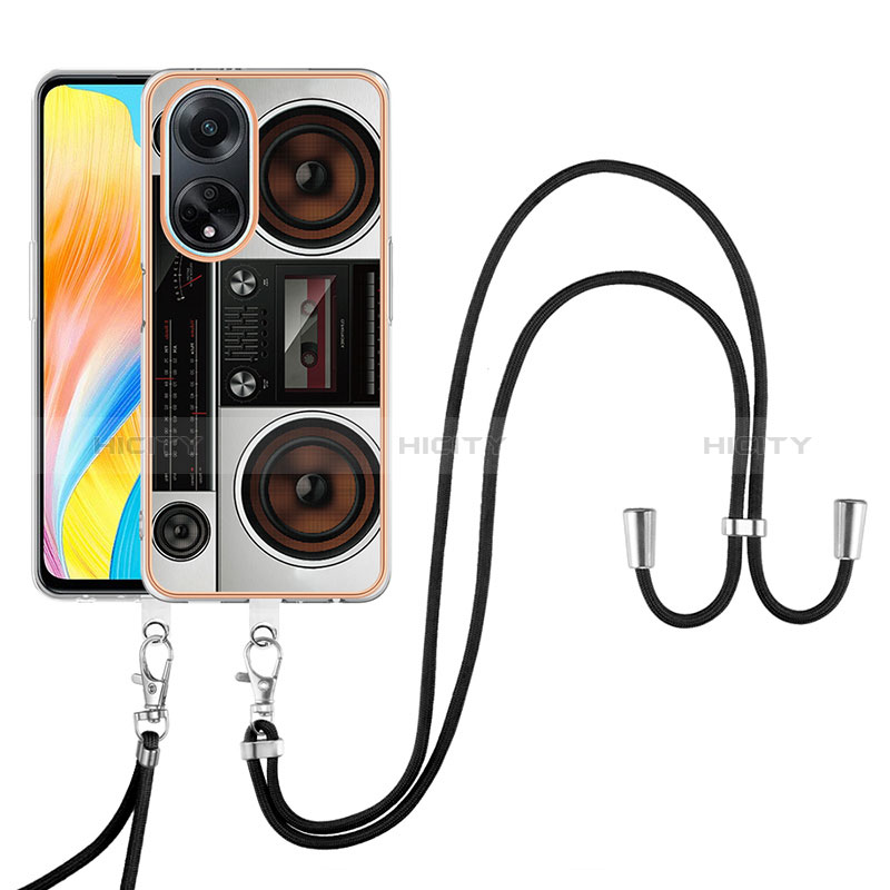 Handyhülle Silikon Hülle Gummi Schutzhülle Flexible Modisch Muster mit Schlüsselband Lanyard YB8 für Oppo A98 5G