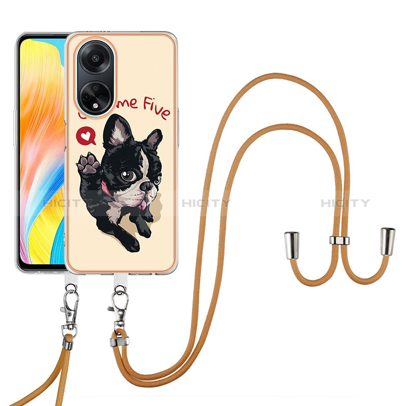 Handyhülle Silikon Hülle Gummi Schutzhülle Flexible Modisch Muster mit Schlüsselband Lanyard YB8 für Oppo A98 5G