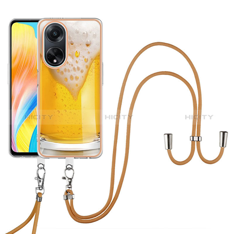 Handyhülle Silikon Hülle Gummi Schutzhülle Flexible Modisch Muster mit Schlüsselband Lanyard YB8 für Oppo A98 5G groß