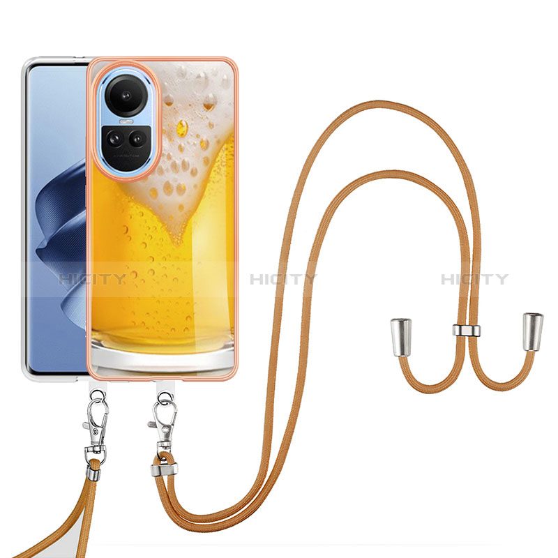 Handyhülle Silikon Hülle Gummi Schutzhülle Flexible Modisch Muster mit Schlüsselband Lanyard YB8 für Oppo Reno10 5G Gelb