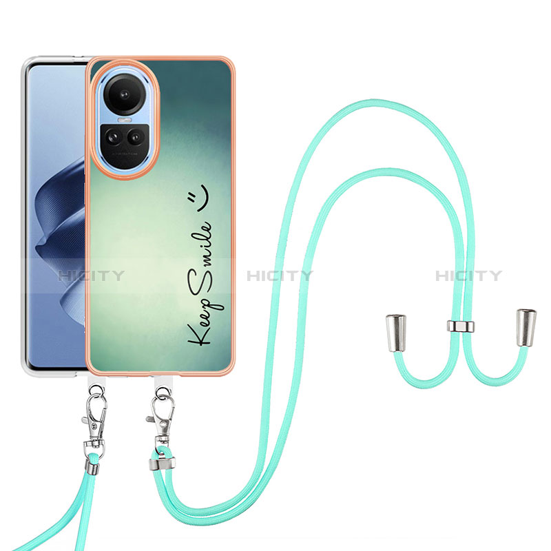 Handyhülle Silikon Hülle Gummi Schutzhülle Flexible Modisch Muster mit Schlüsselband Lanyard YB8 für Oppo Reno10 5G Grün Plus