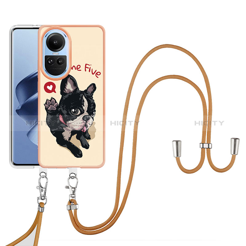 Handyhülle Silikon Hülle Gummi Schutzhülle Flexible Modisch Muster mit Schlüsselband Lanyard YB8 für Oppo Reno10 5G Kahki