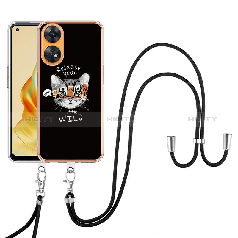 Handyhülle Silikon Hülle Gummi Schutzhülle Flexible Modisch Muster mit Schlüsselband Lanyard YB8 für Oppo Reno8 T 4G