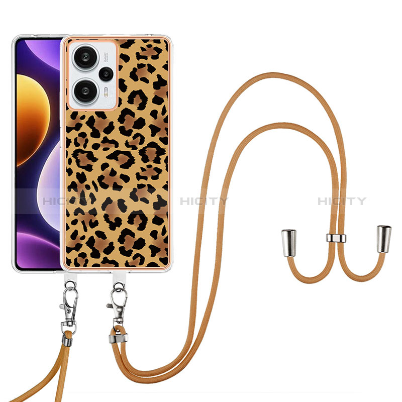 Handyhülle Silikon Hülle Gummi Schutzhülle Flexible Modisch Muster mit Schlüsselband Lanyard YB8 für Xiaomi Poco F5 5G Braun