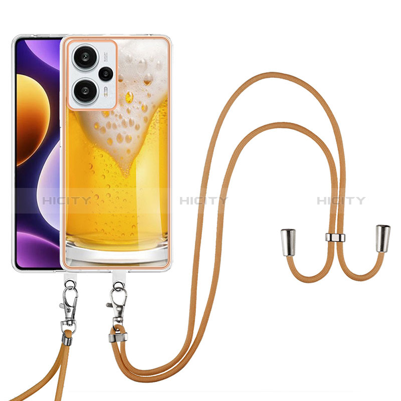 Handyhülle Silikon Hülle Gummi Schutzhülle Flexible Modisch Muster mit Schlüsselband Lanyard YB8 für Xiaomi Poco F5 5G Gelb