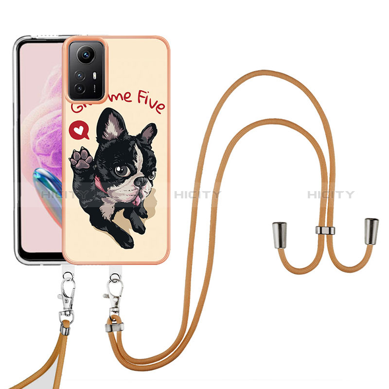 Handyhülle Silikon Hülle Gummi Schutzhülle Flexible Modisch Muster mit Schlüsselband Lanyard YB8 für Xiaomi Redmi Note 12S Kahki