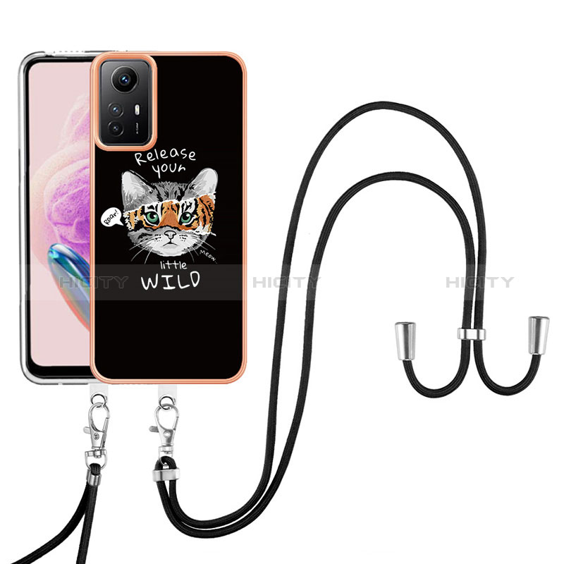 Handyhülle Silikon Hülle Gummi Schutzhülle Flexible Modisch Muster mit Schlüsselband Lanyard YB8 für Xiaomi Redmi Note 12S Schwarz