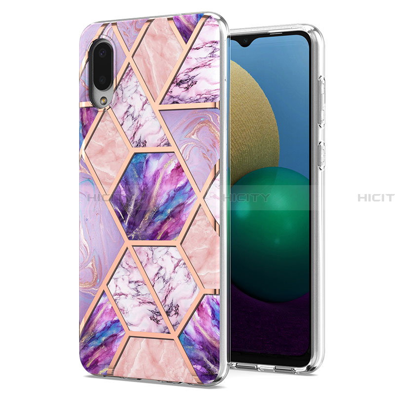 Handyhülle Silikon Hülle Gummi Schutzhülle Flexible Modisch Muster Y01B für Samsung Galaxy A02 Helles Lila Plus