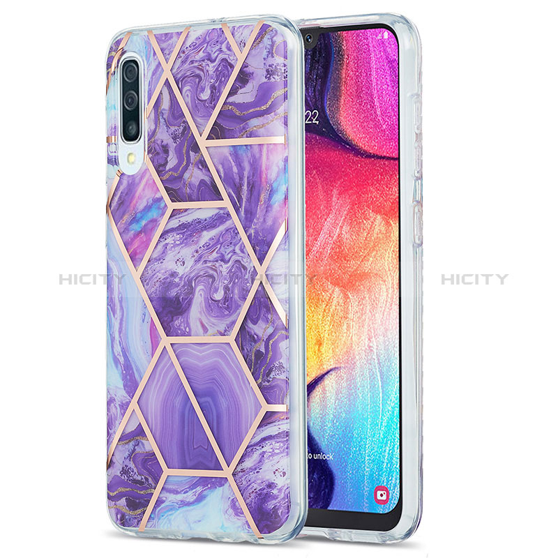 Handyhülle Silikon Hülle Gummi Schutzhülle Flexible Modisch Muster Y01B für Samsung Galaxy A50 Violett