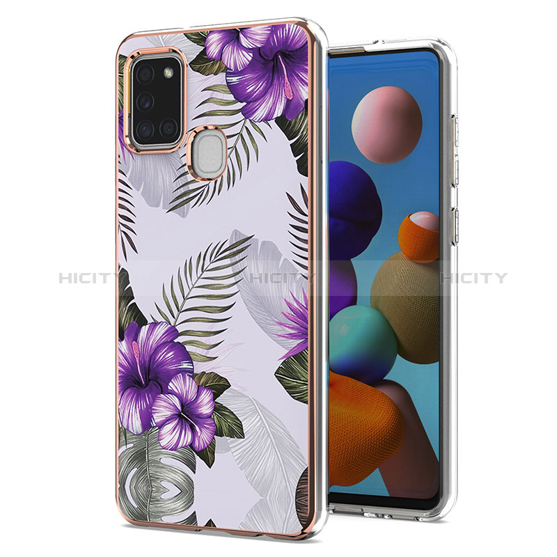 Handyhülle Silikon Hülle Gummi Schutzhülle Flexible Modisch Muster Y03B für Samsung Galaxy A21s Violett Plus