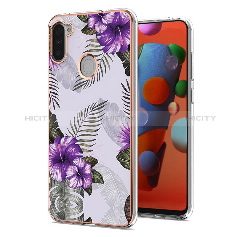 Handyhülle Silikon Hülle Gummi Schutzhülle Flexible Modisch Muster Y03B für Samsung Galaxy M11 Violett Plus