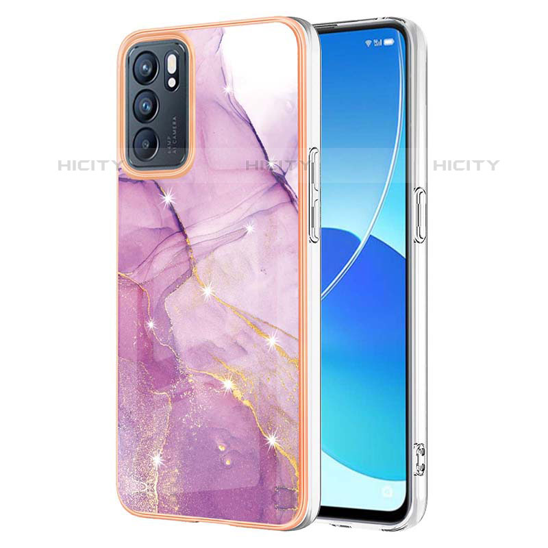 Handyhülle Silikon Hülle Gummi Schutzhülle Flexible Modisch Muster Y05B für Oppo Reno6 5G Helles Lila