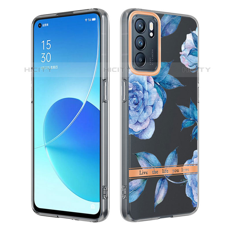 Handyhülle Silikon Hülle Gummi Schutzhülle Flexible Modisch Muster Y06B für Oppo Reno6 5G Blau