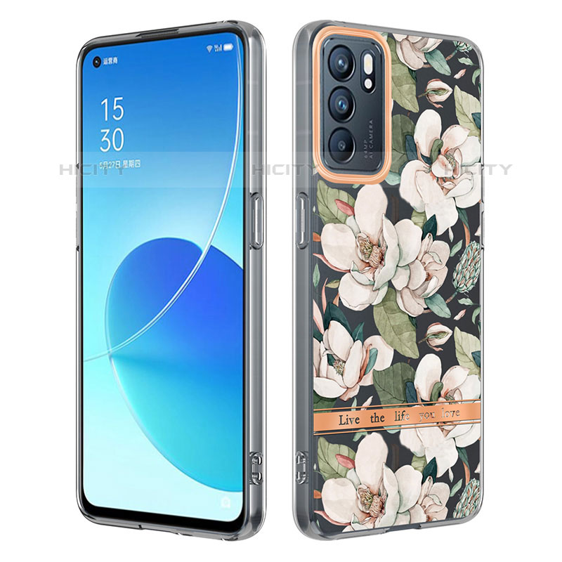 Handyhülle Silikon Hülle Gummi Schutzhülle Flexible Modisch Muster Y06B für Oppo Reno6 5G Weiß