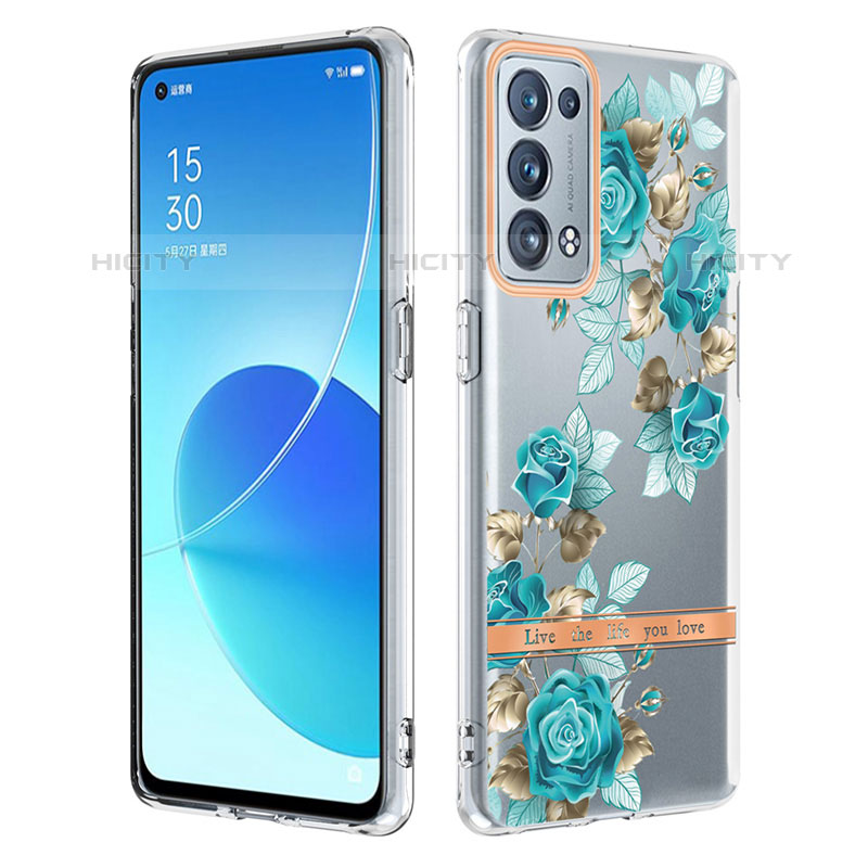 Handyhülle Silikon Hülle Gummi Schutzhülle Flexible Modisch Muster Y06B für Oppo Reno6 Pro+ Plus 5G Cyan